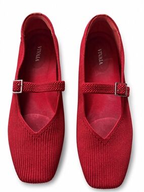 VIVAIA Red Knit Mary Jane Flats with Braided Buckle